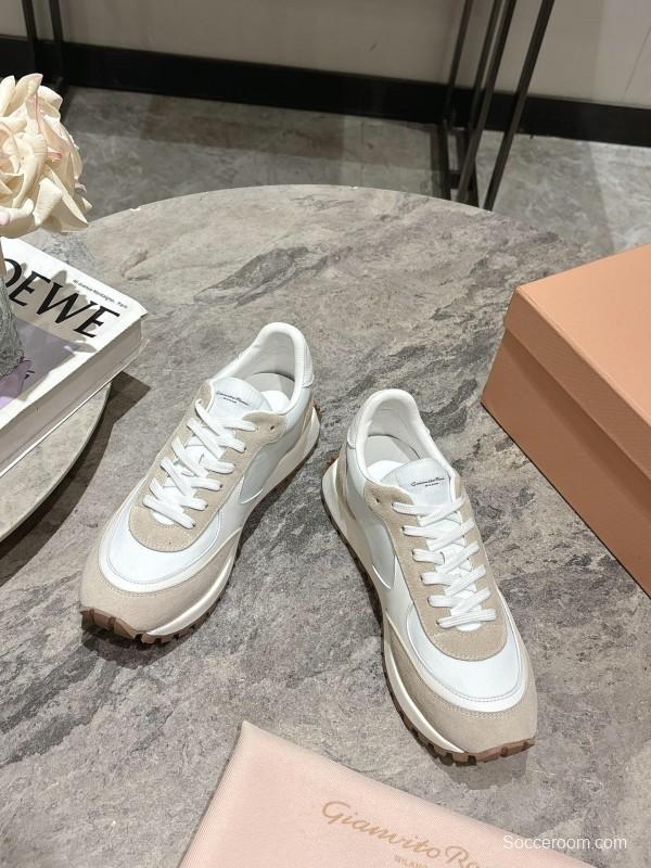 2025 Women Hermès White Beige Leather Mesh Sneakers