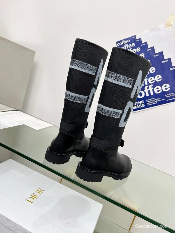 2024 Women Dior black leather knit fabric boots MJ00350