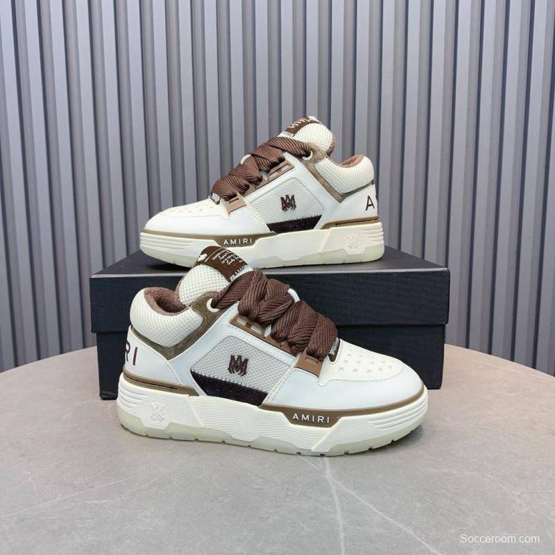 2024 Unisex Amiri Ivory Brown Leather Sneakers MJ00360