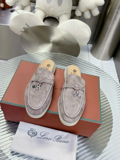 2024 Slippers LP Gray Suede Leather Mule Slippers