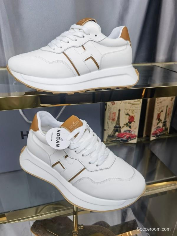 2025 Women HOGAN White Beige Leather Sneakers LY00360(F)