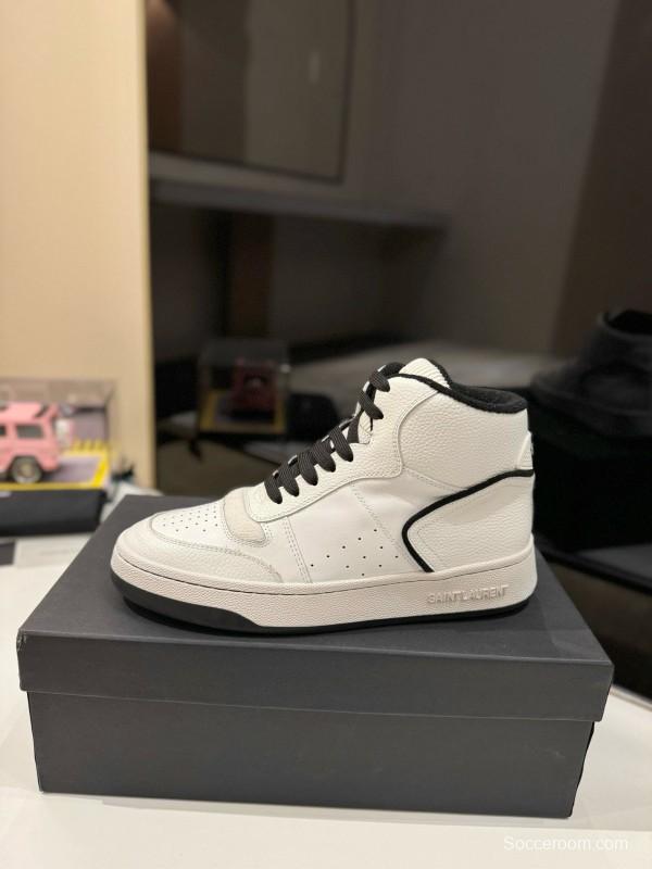 2024 Unisex Yves Saint Laurent White Black Leather Casual Sneakers Perforated MJ00390