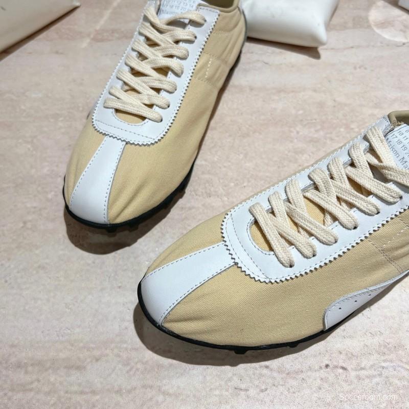 2025 Unisex MM6 Maison Margiela Beige White Nylon Suede Sneakers Distressed KFY00290