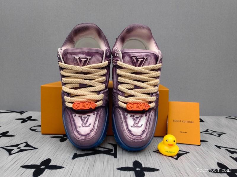 2025 Unisex Louis Vuitton Purple Blue Leather Sneakers