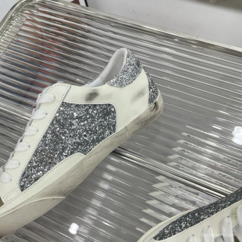 2025 Women GGDB Silver White Suede Leather Sneakers