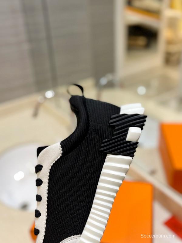 2024 Unisex Hermès black white fabric sneakers