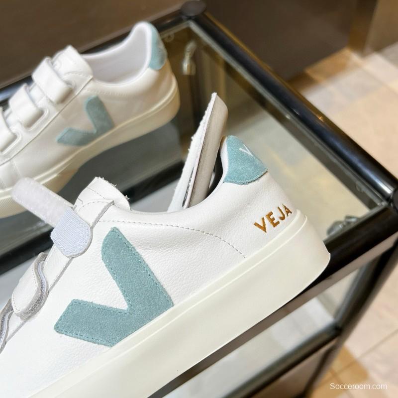 2025 Women VEJA White Blue Leather Canvas Vulcanized Sneakers MJ00240