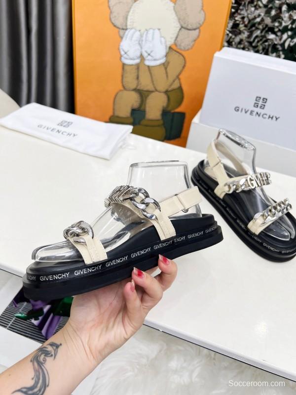 2025 Women Givenchy White Leather Sandals Chain Detail LY00260
