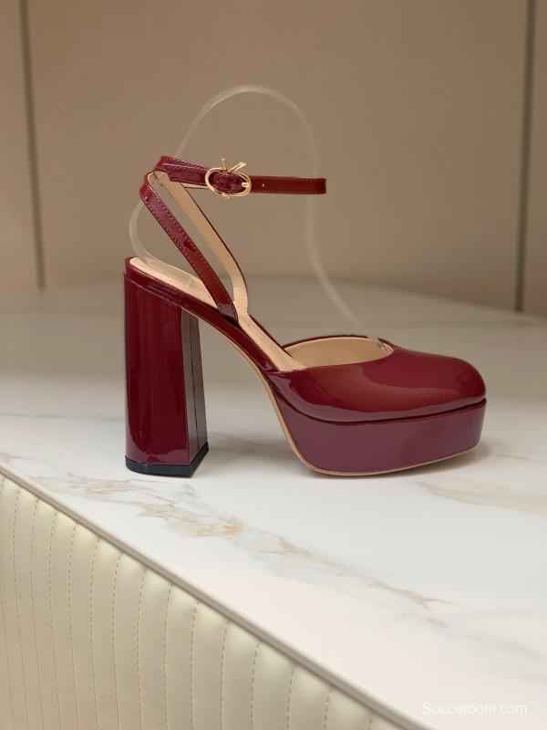 2025 Women Gianvito Rossi Burgundy Patent Leather Platform Sandals