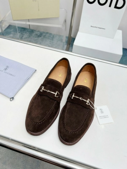 2024 Men Brunello Cucinelli Brown Suede Leather Loafers