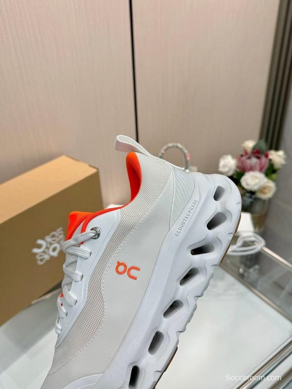 2025 Women Loewe White Orange Mesh Leather Sneakers