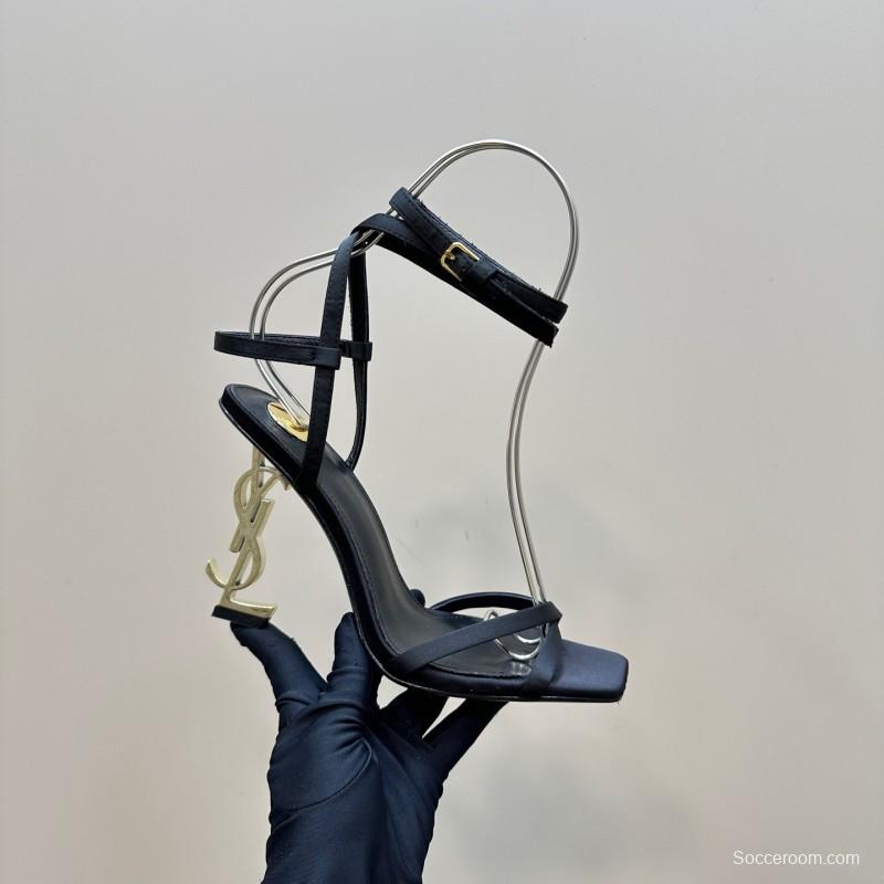 2025 Women Yves Saint Laurent Black Satin High Heel Sandals KFY00290