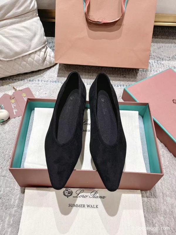 2025 Women LP Black Suede Ballet Flats LY00320