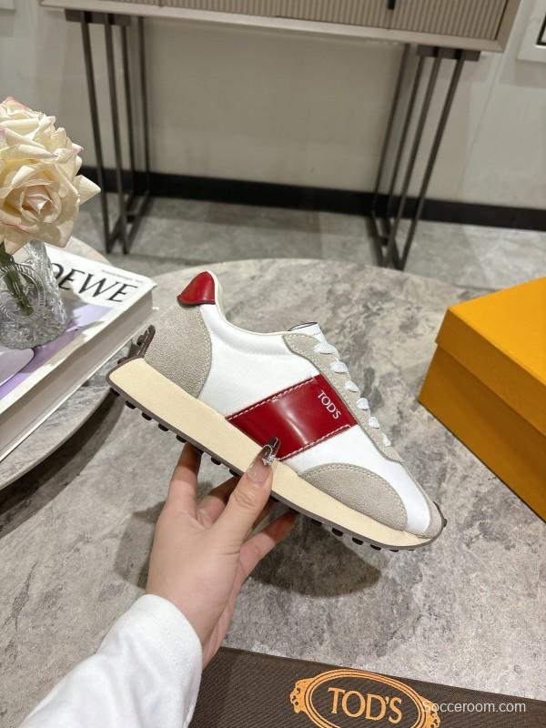 2025 Women TOD'S White Red Leather Suede Sneakers