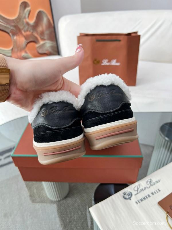 2024 Unisex Le Parmentier Black Suede Sheepskin Tennis Shoes MJ00350