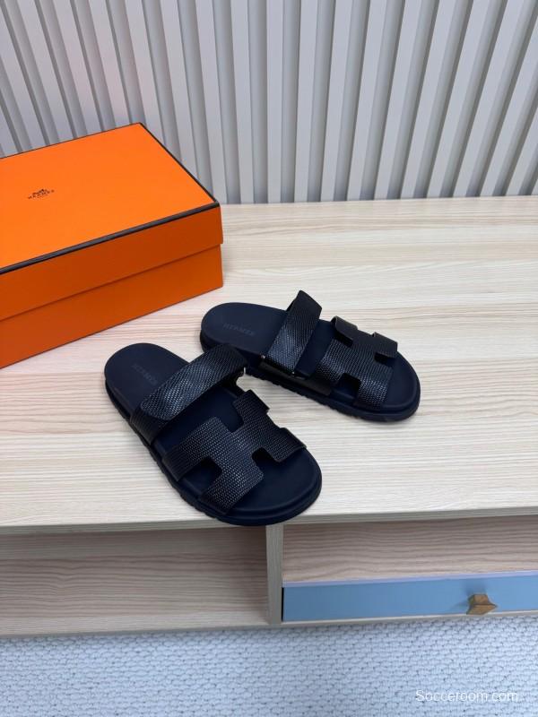2025 Slippers Hermès Black Leather Slippers