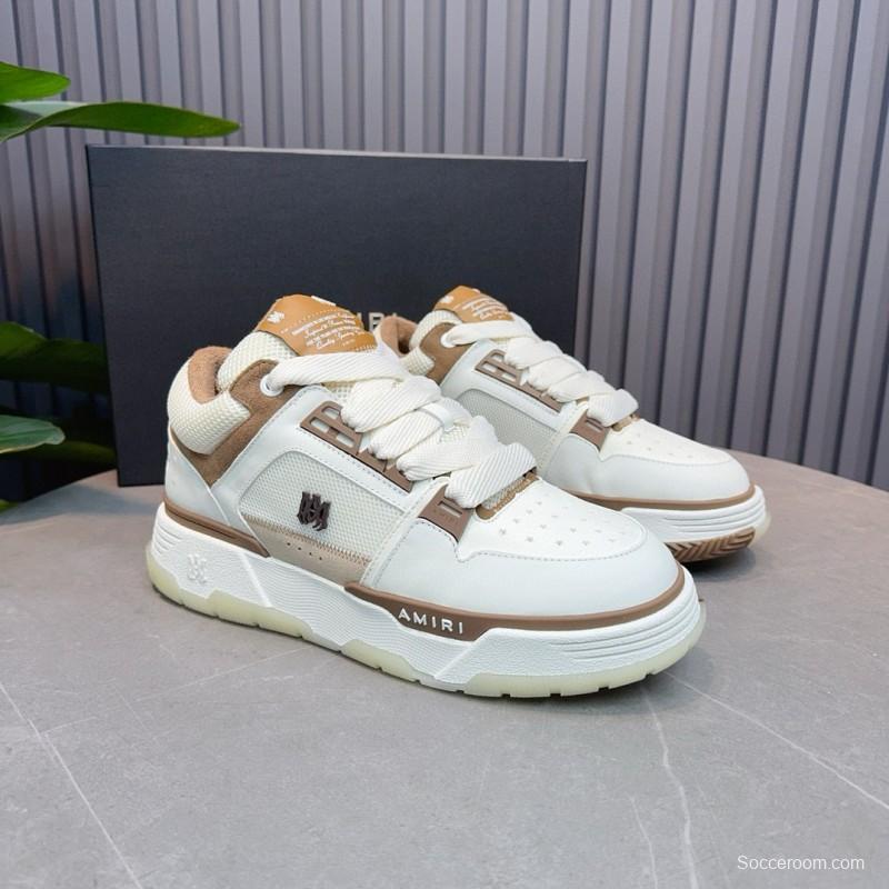 2024 Unisex Amiri White Beige Leather Mesh Sneakers MJ00360