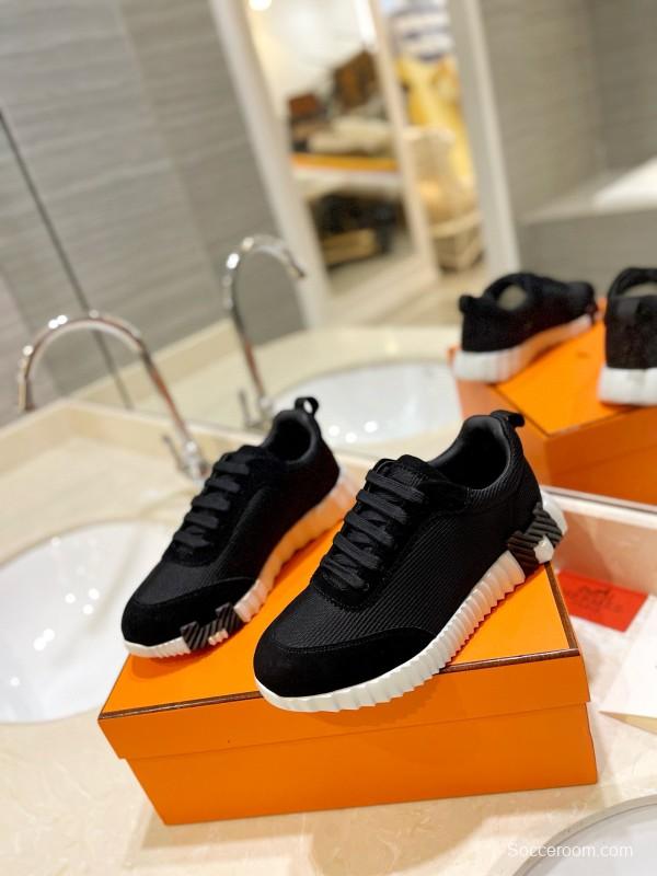 2024 Unisex Hermès Black Imported Silk Calfskin Raincloth Casual Sneakers MJ00320