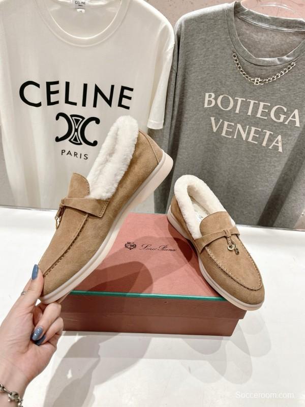 2024 Women LP Beige Suede Shearling Loafers