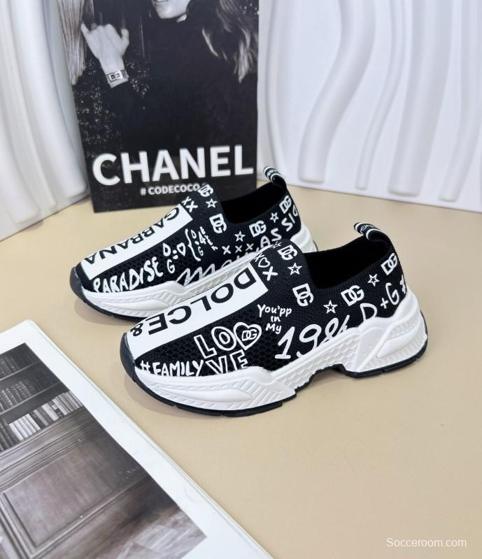 2024 Kids Dolce & Gabbana Pink Black White Yellow Fabric Sneakers