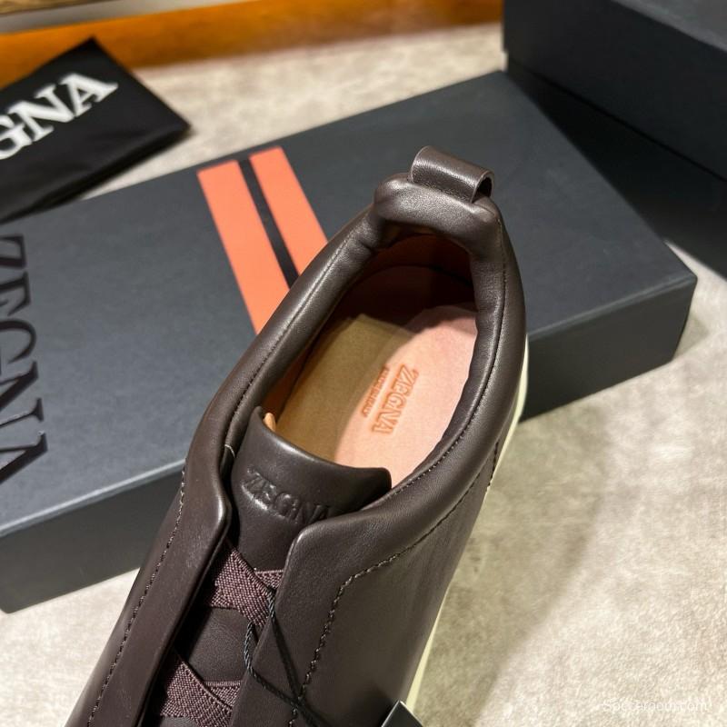 2024 Men Ermenegildo Zegna Brown Calfskin Leather Sneakers LY00000