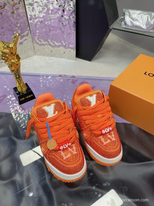 2024 Kids Louis Vuitton Orange Leather LV Trainer
