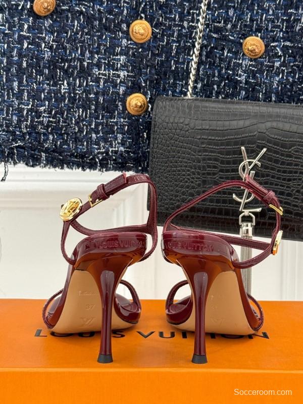 2025 Women Louis Vuitton Burgundy Leather Sandals