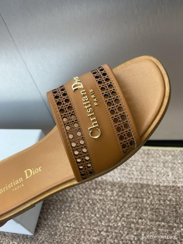 2025 Slippers Dior Brown Leather Casual KFY00300