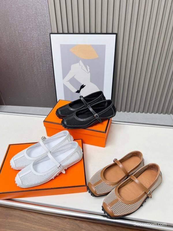 2025 Women Hermès White Leather Mesh Mary Jane LY00230