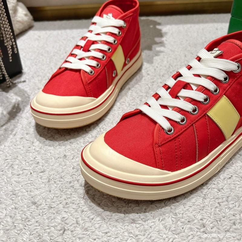 2025 Unisex Bottega Veneta Red Canvas Leather Sneakers Hand Painted LY00