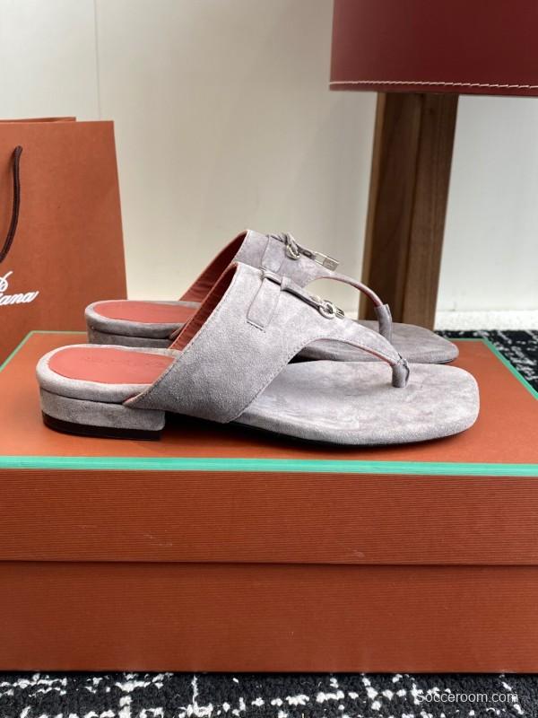 2025 Women Le Parmentier Grey Suede Thong Sandals KFY00280