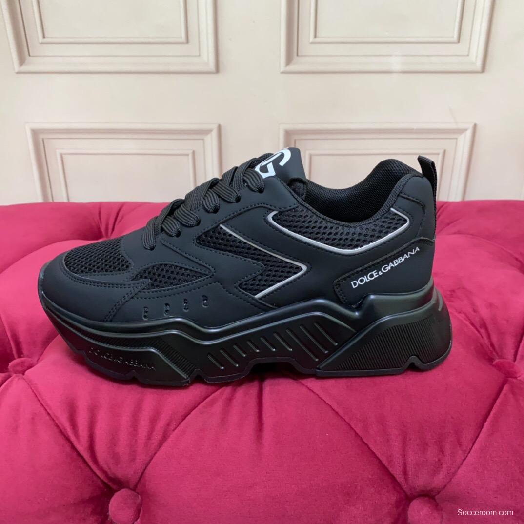 2025 Unisex Dolce Gabbana Black Mesh Leather Sneakers LY00330(F)/LY00340(M)