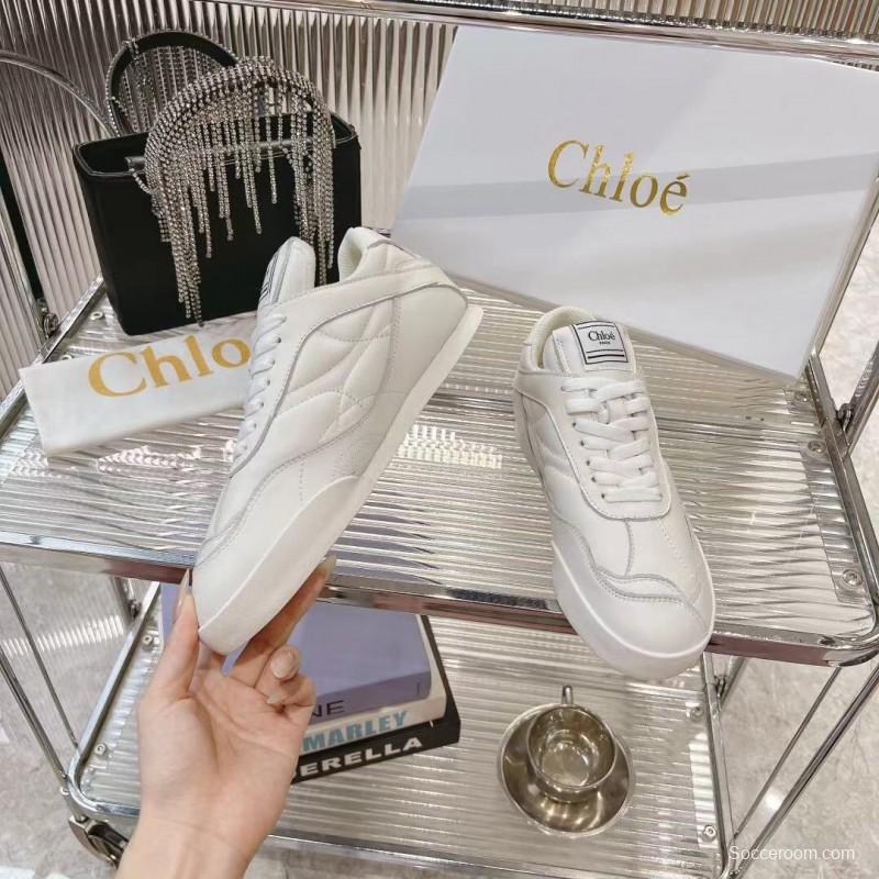 2025 Women Chloé White Leather Sneakers LY00300