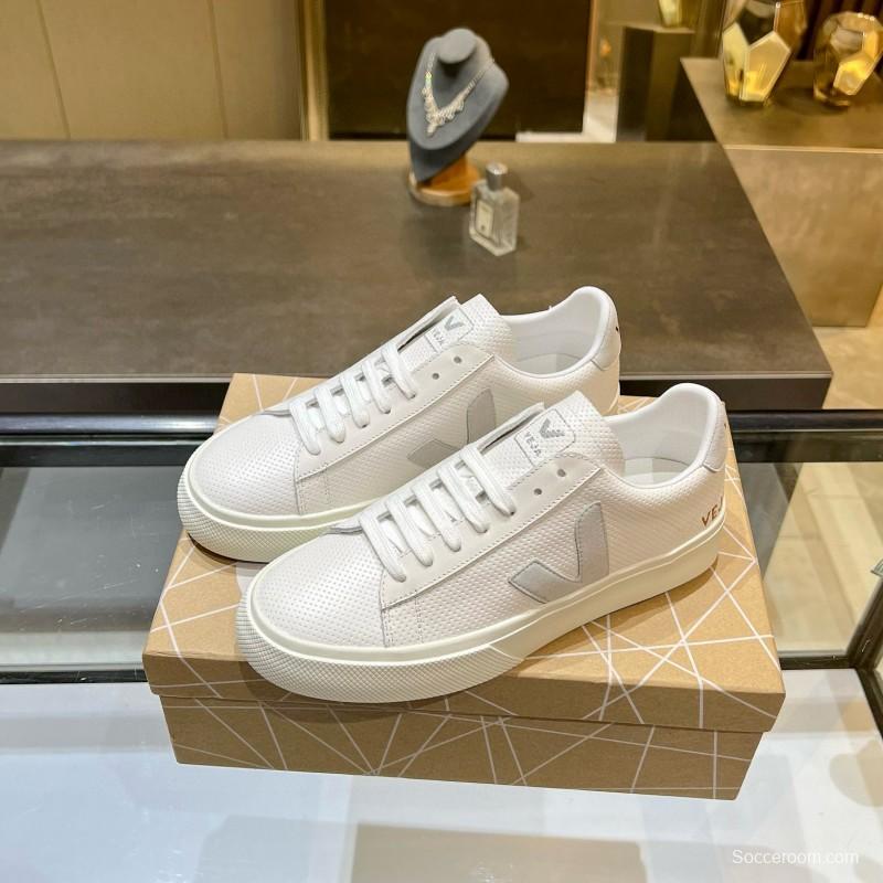 2025 Unisex VEJA White Grey Leather Canvas Rubber Sole Sneakers