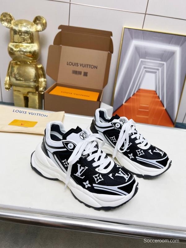 2025 Unisex Louis Vuitton Black White Fabric Leather Sneakers LY00340(F)/LY00341(M)