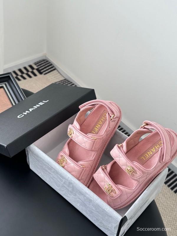 2025 Women Chanel Pink Leather Sandals LY00320