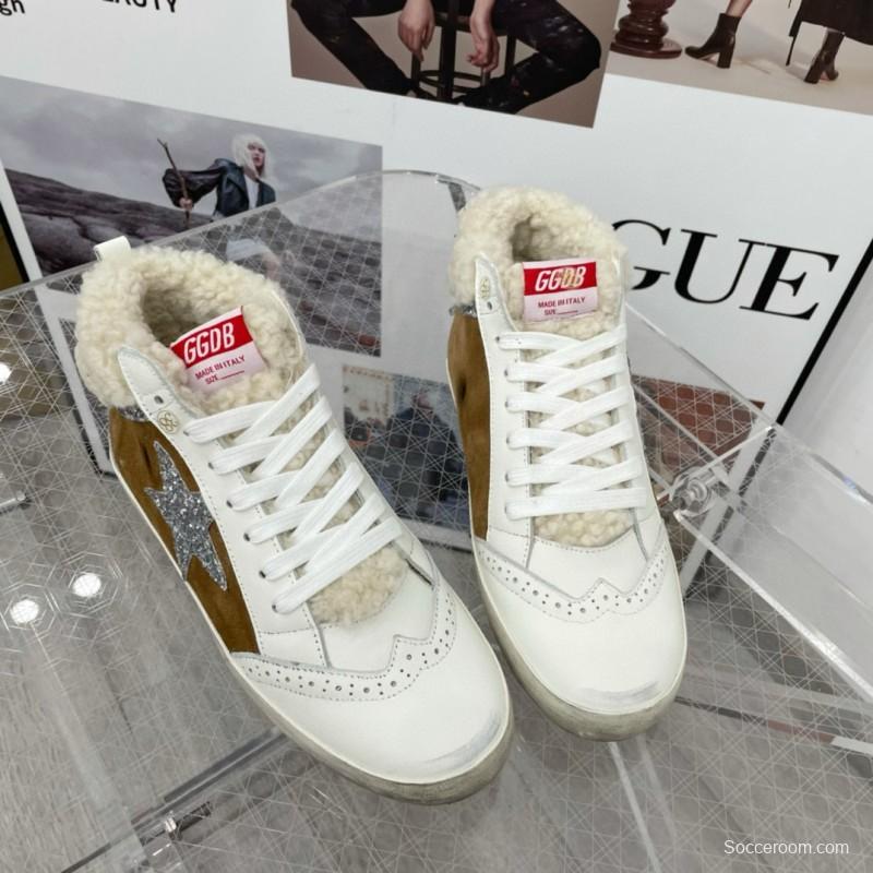 2024 Unisex GGDB Brown White Shearling Suede Leather High-Top Sneakers MJ00300