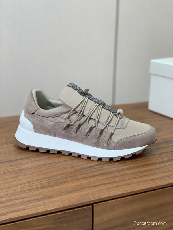 2025 Unisex Brunello Cucinelli Beige Suede Nubuck Leather Sneakers LY