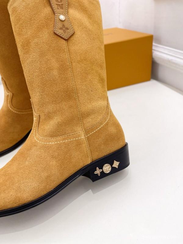 2024 Women Louis Vuitton Brown Suede Leather Boots MJ00440(F)
