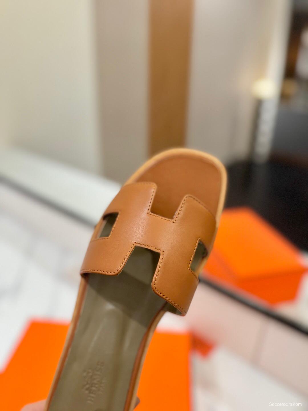 2025 Women Hermès Brown Leather Slippers