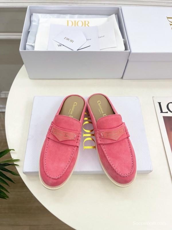 2025 Women Dior Pink Suede Loafers Slip-on Casual Handmade Stylish LY00360(F)