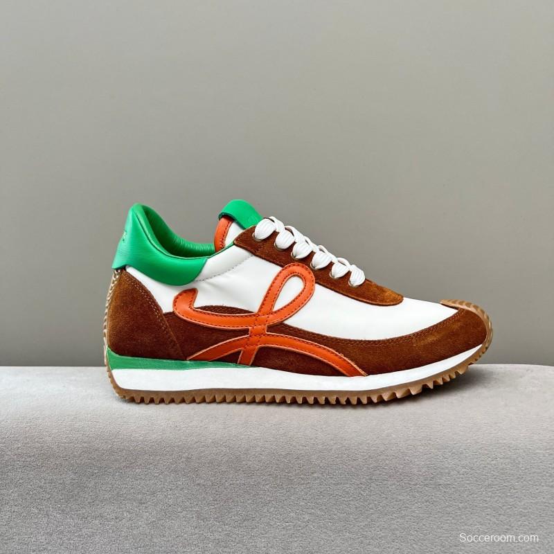 2025 Unisex Loewe Brown White Orange Green Leather Suede Sneakers LY00270