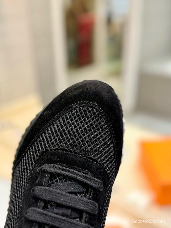 2024 Unisex Hermès black mesh suede sneakers