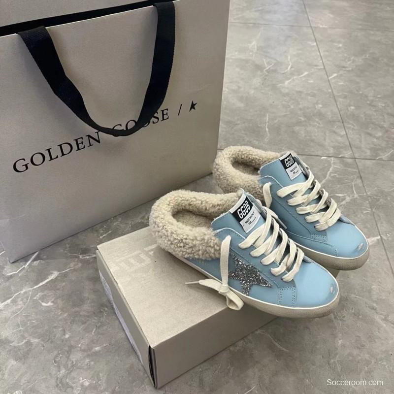 2024 GGDB Light Blue Shearling Leather Slippers
