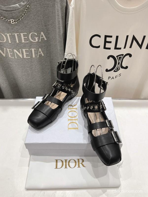2025 Women Dior Black Leather Gladiator Sandals KFY00320