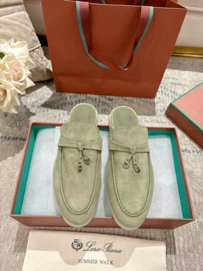 2025 Women LP Light Green Suede Loafers LY00000