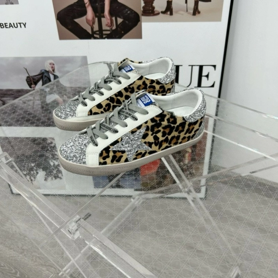 2025 Women GGDB Leopard Silver Glitter Leather Suede Sneakers