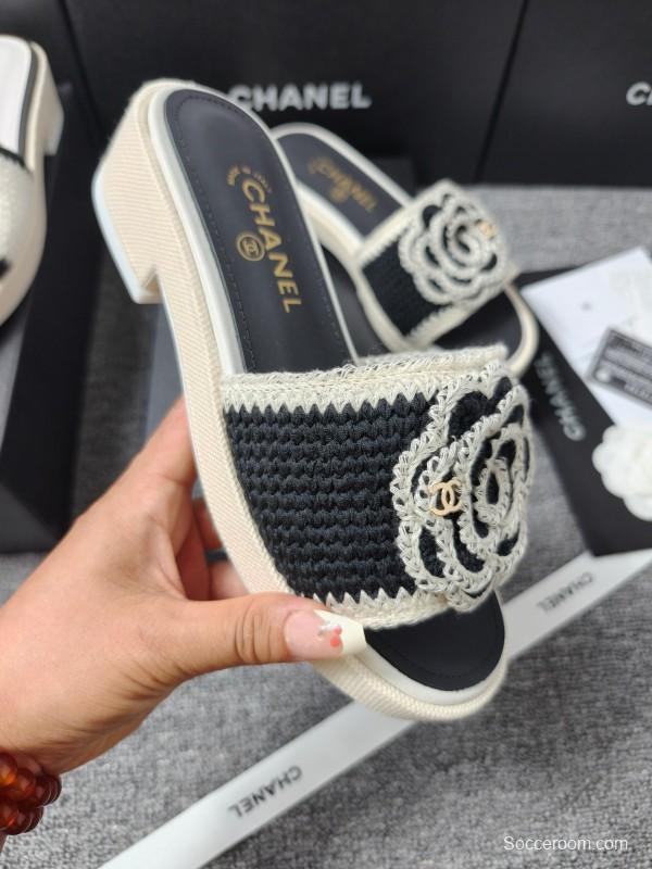 2025 Slippers Chanel Black White Crochet Sandal