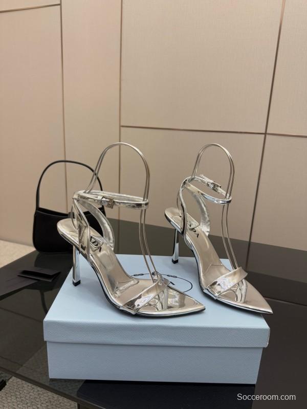 2025 Women Yves Saint Laurent Silver Leather Stiletto Sandals