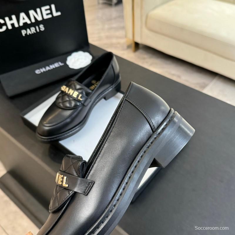 2025 Women Chanel Black Leather Loafer KFY00310
